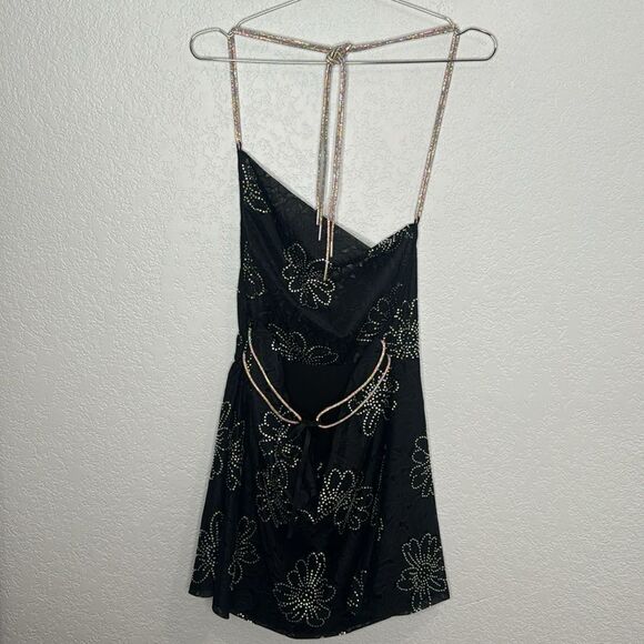 NWT For Love & Lemons Pamela Black Rhinestone
Floral Embellished MiniDress Large - Picture 7 of 13
